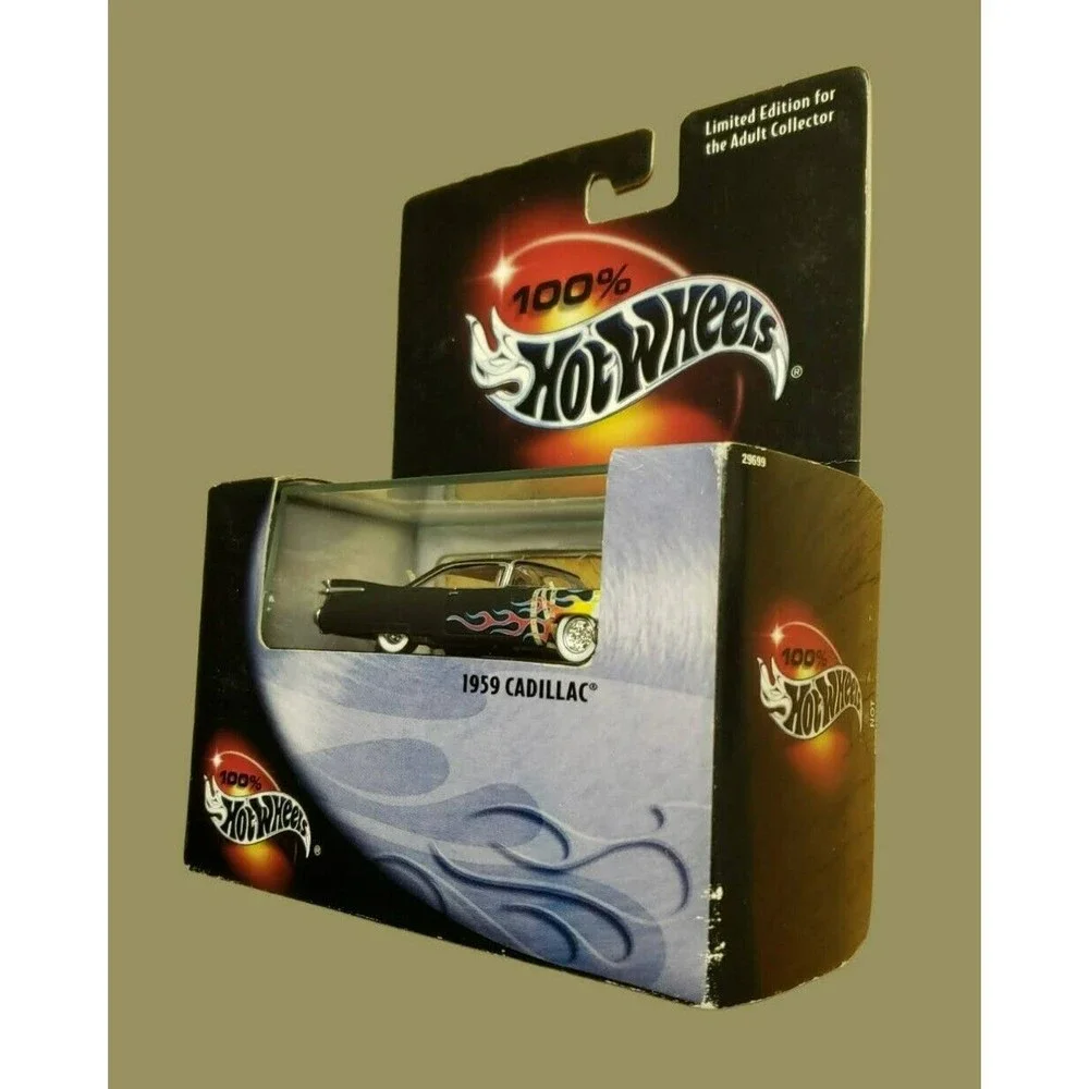 2000 Hot Wheels 100% 1959 Cadillac Black W/ Flames 1:64 MIB Limited Edition